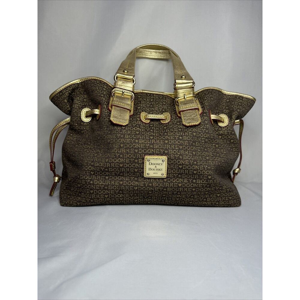 Brown And Gold Dooney and Bourke Small Print chiara tote Handbag Purse